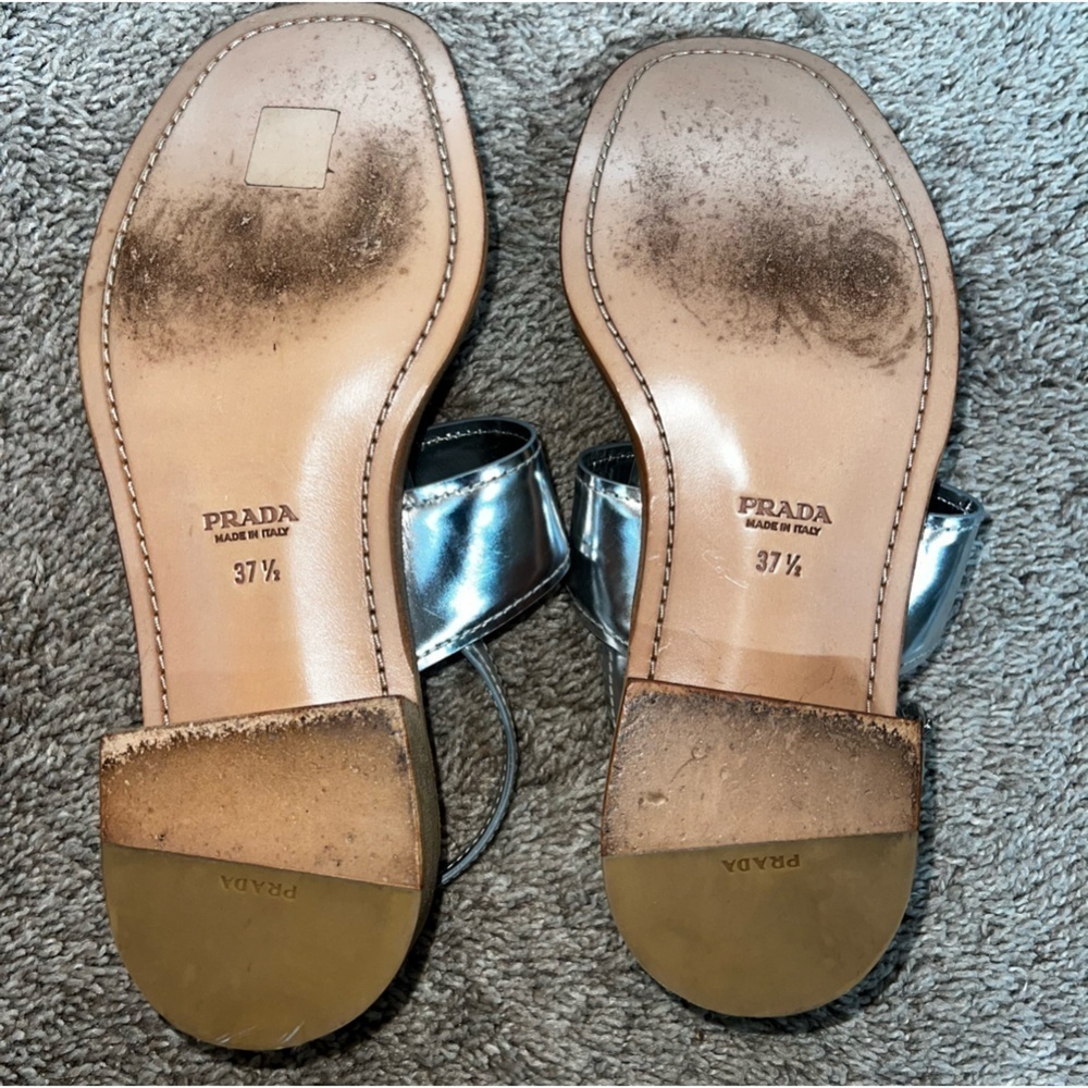 PRADA silver patent leather double banded metallic sandals sz 7 - Picture 8 of 12